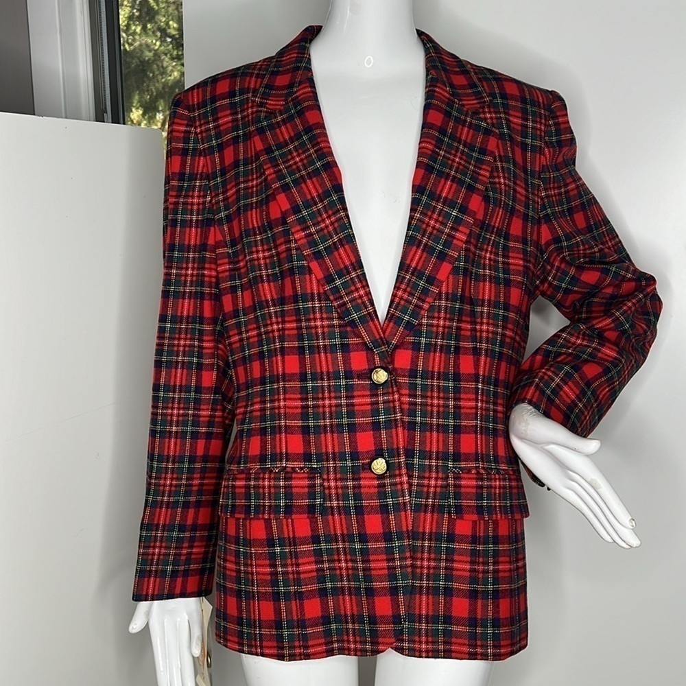 Pendleton Size 16 Wool Tartan Red Green Blue Blazer Fully Lined New with Tags